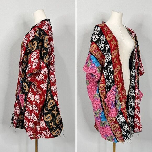 Jaded Gypsy Kantha Kimono OS  Frayed Edges Boho Festival Cottage Artsy Rustic - Picture 5 of 16